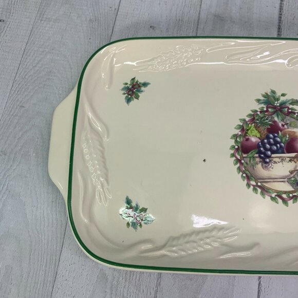Pfaltzgraff HOLLY JOY  Holly Fruit Ribbon Stoneware 14" Long Bread Serving Tray - Picture 2 of 7